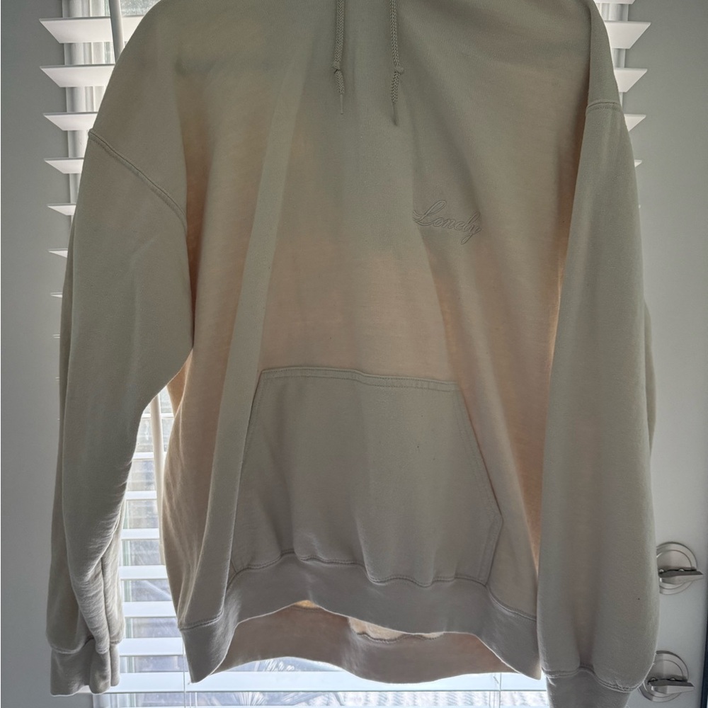 LONELY GHOST Cream Pullover Hoodie with Subtle Embroidery
